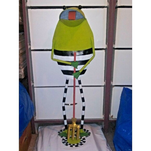 Garden frog sculpture 30" VTG Metal Lawn Yard Figurine hand-painted whimsical - Picture 11 of 12